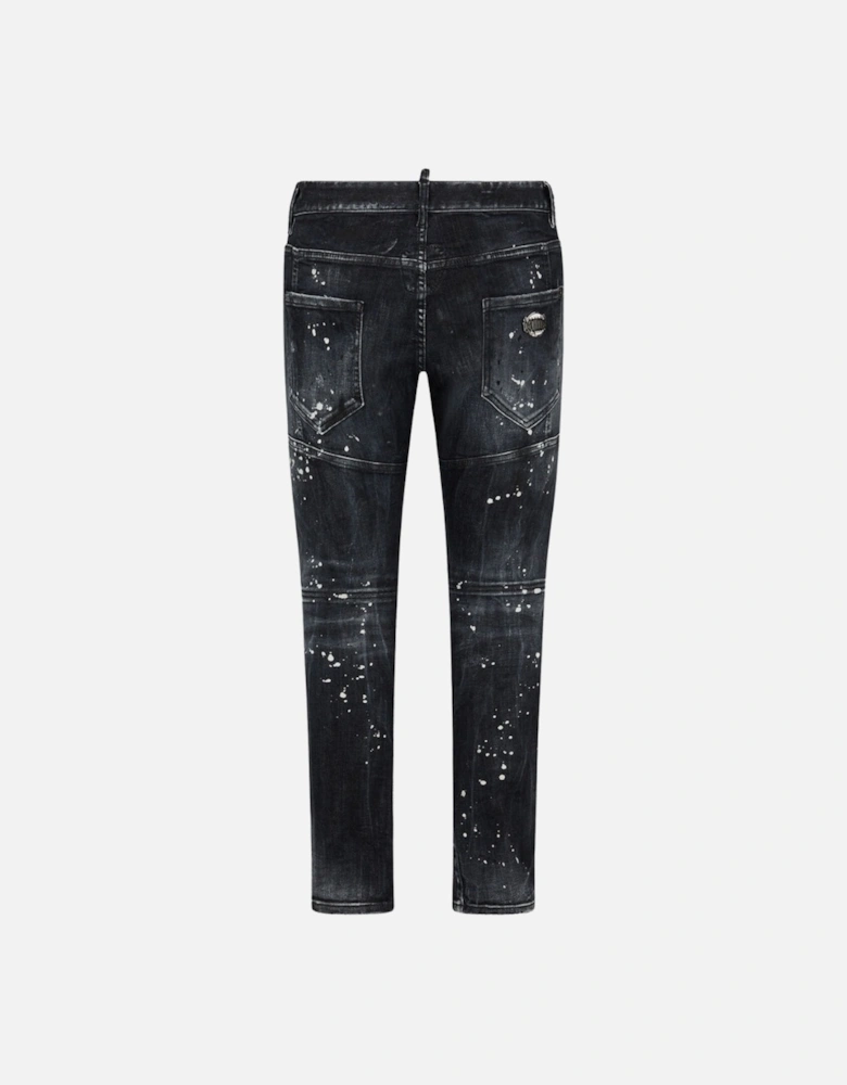 Tidy Biker Jean Paint Splash Reinforced Ripped Black Jeans