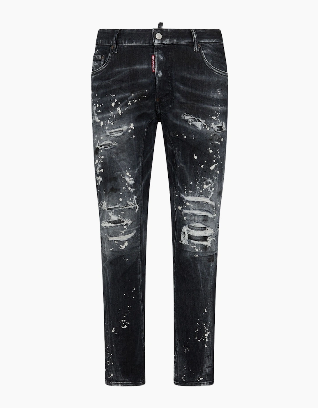 Dsquared2 Men's Black Tidy Biker Jean Paint Splash Reinforced Ripped Jeans - Size: W42 / 30L