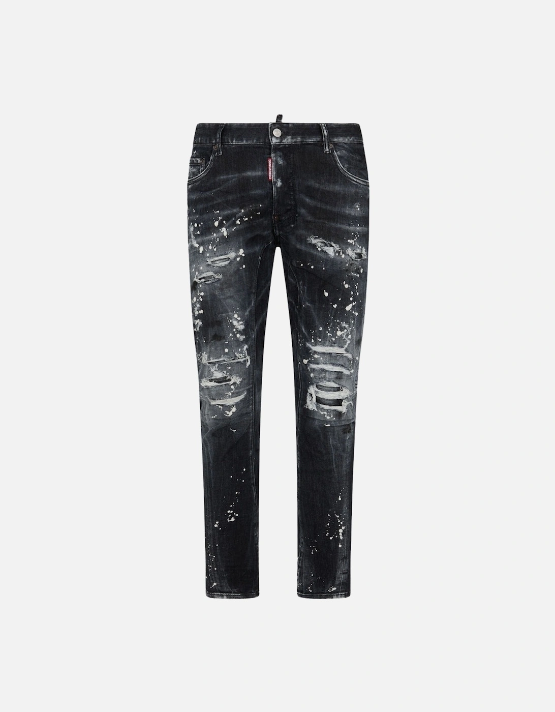 Tidy Biker Jean Paint Splash Reinforced Ripped Black Jeans, 5 of 4