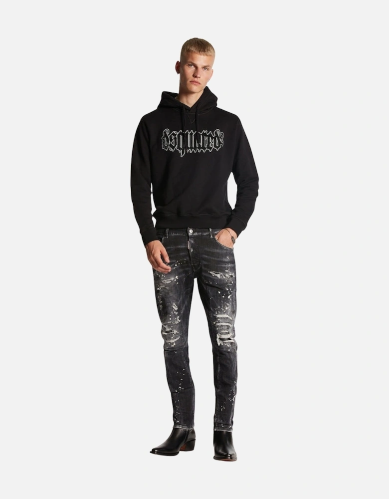 Tidy Biker Jean Paint Splash Reinforced Ripped Black Jeans