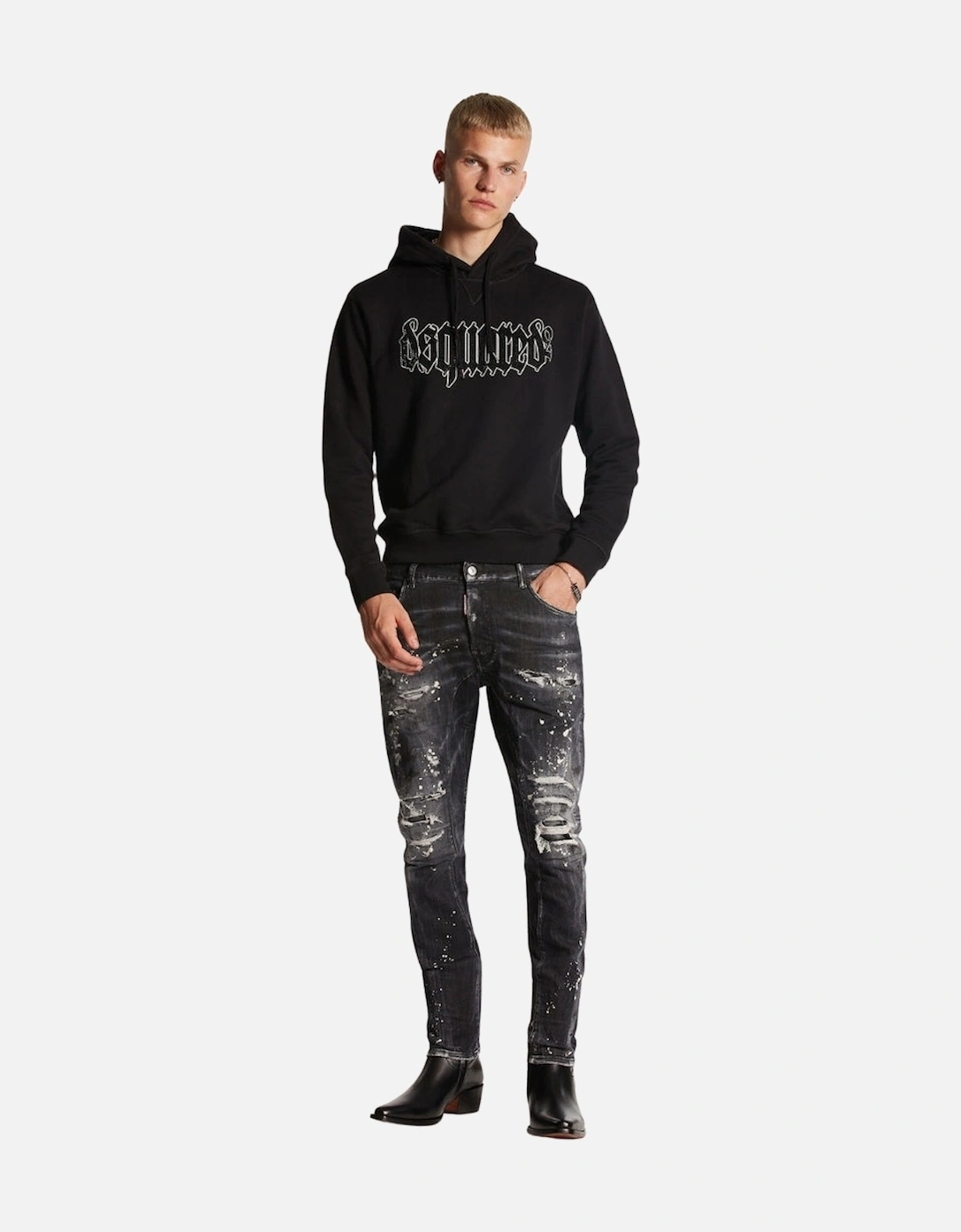Tidy Biker Jean Paint Splash Reinforced Ripped Black Jeans