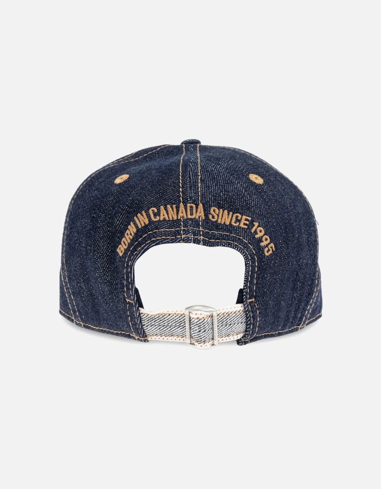 Leather Patch Denim Cap Blue