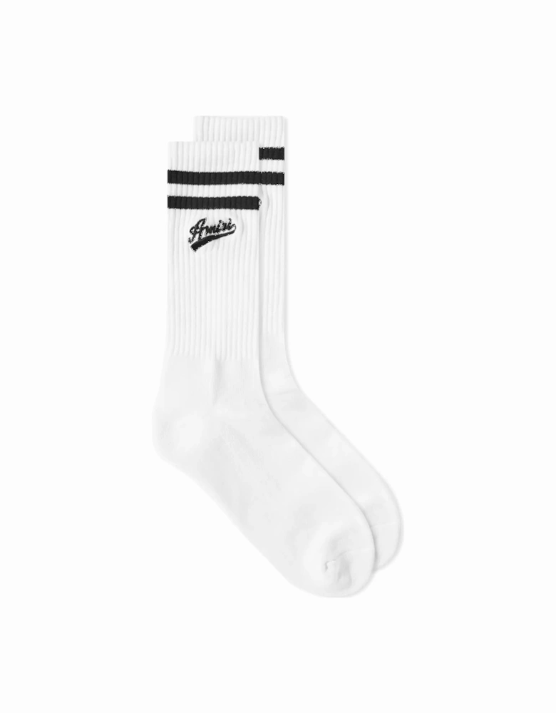 Varsity Script Socks in White