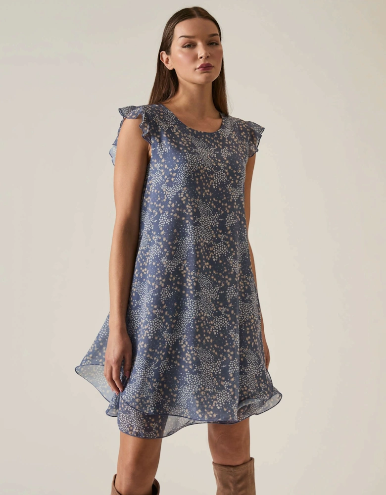 Dotted-Flower Mini Navy Dress