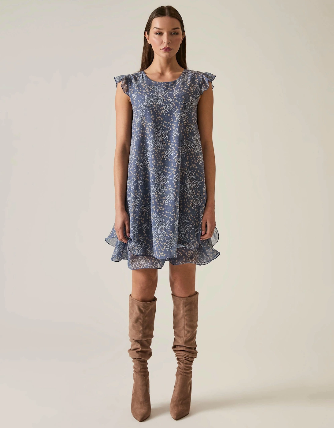 Dotted-Flower Mini Navy Dress, 8 of 7