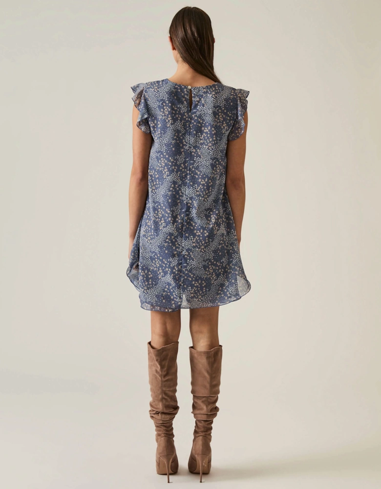 Dotted-Flower Mini Navy Dress