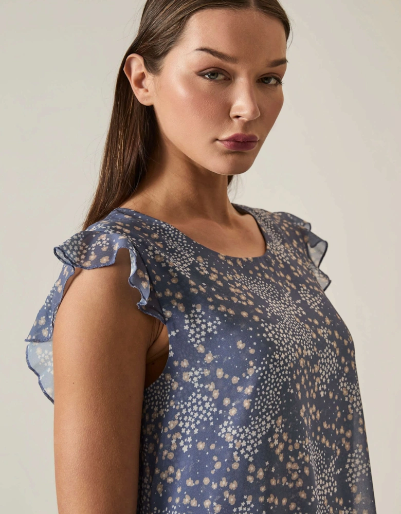 Dotted-Flower Mini Navy Dress