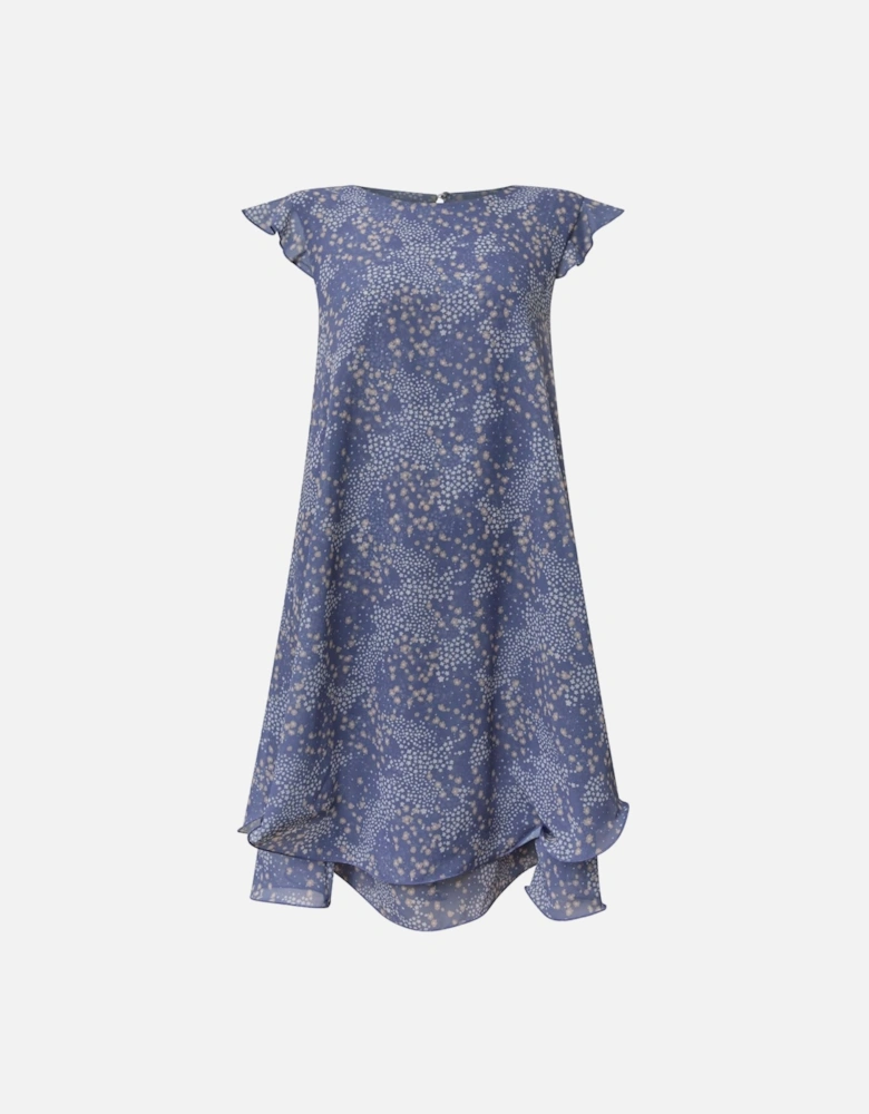 Dotted-Flower Mini Navy Dress
