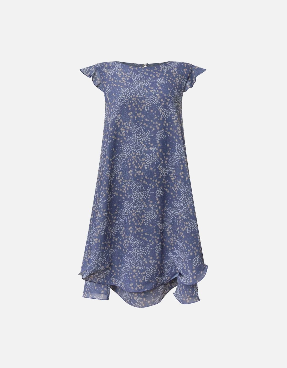 Dotted-Flower Mini Navy Dress