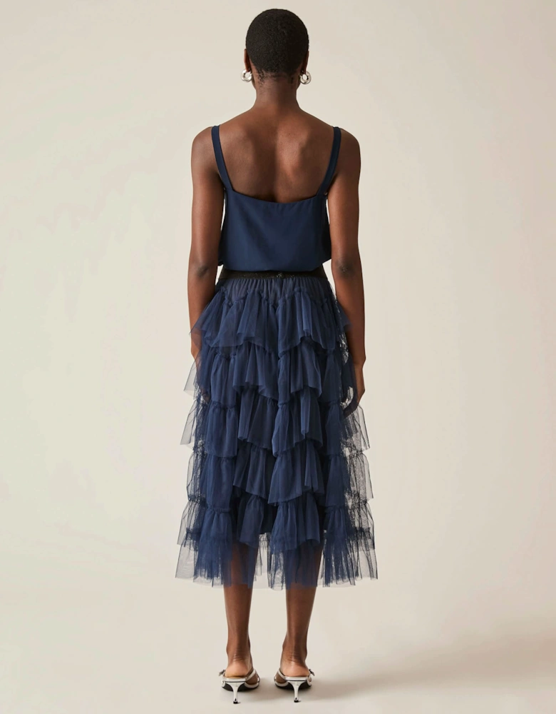 Organza Ruffle Navy Skirt