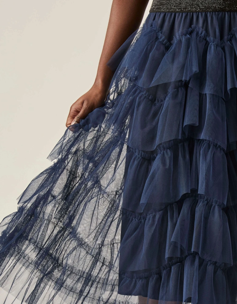 Organza Ruffle Navy Skirt
