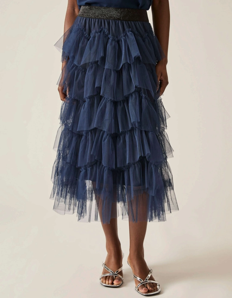 Organza Ruffle Navy Skirt