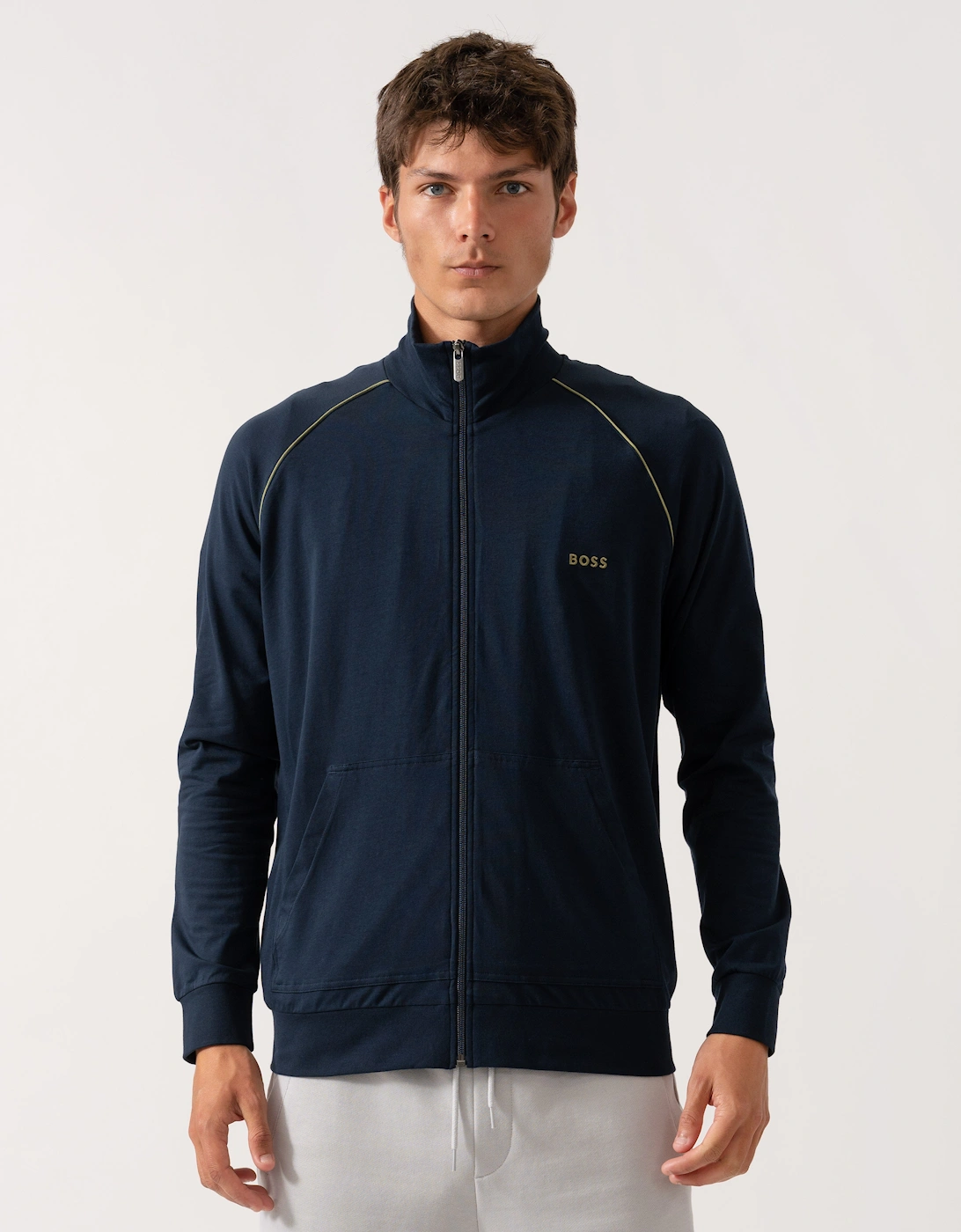 BOSS Orange Mix&Match Mens Logo-Embroidered Full Zip Loungewear Jacket in Stretch-Cotton Jersey, 2 of 1