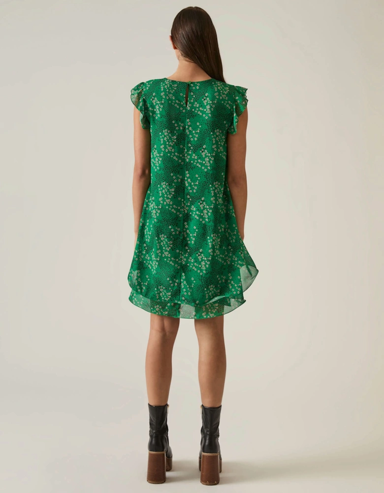 Dotted-Flower Mini Green Dress - VIP