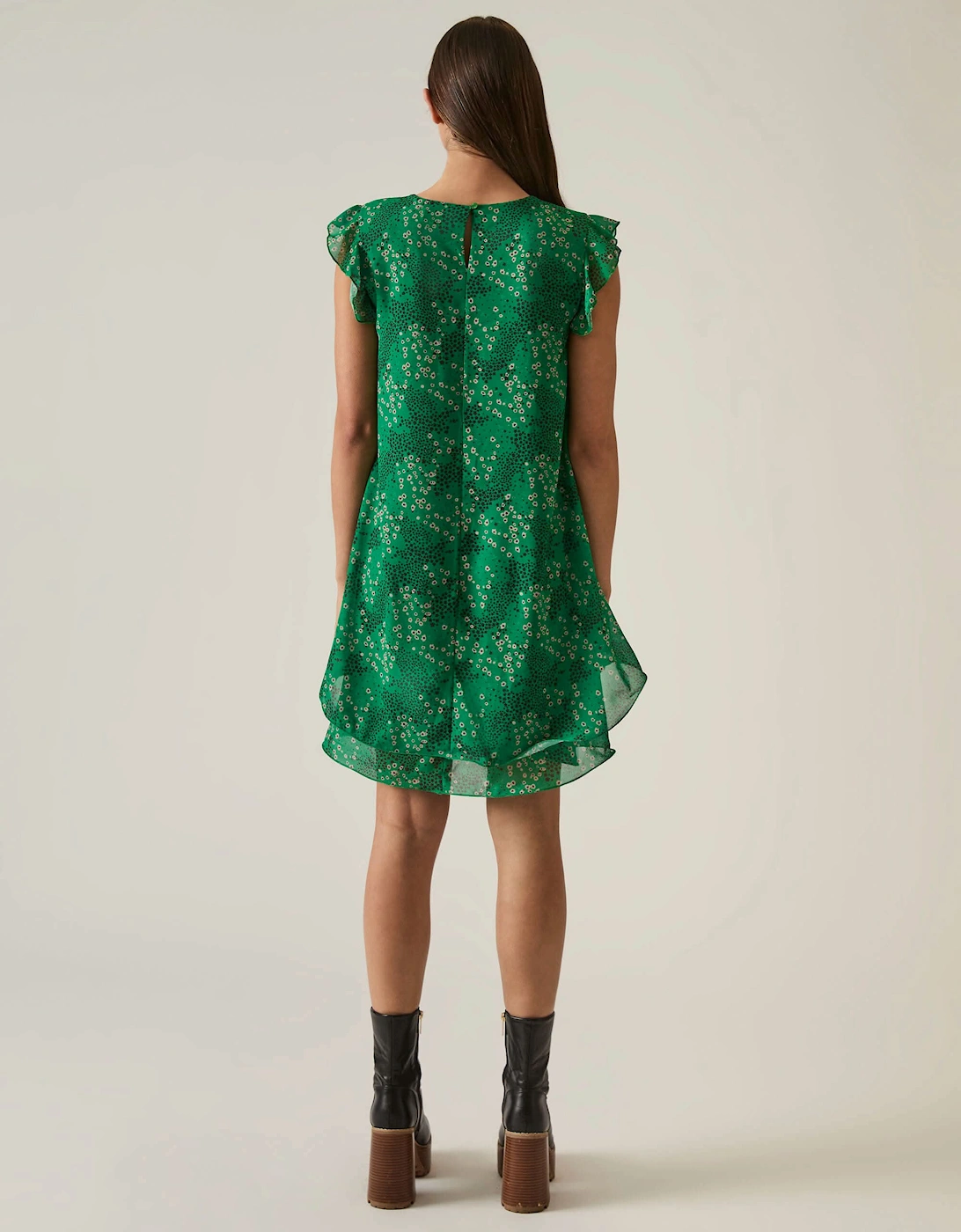 Dotted-Flower Mini Green Dress - VIP