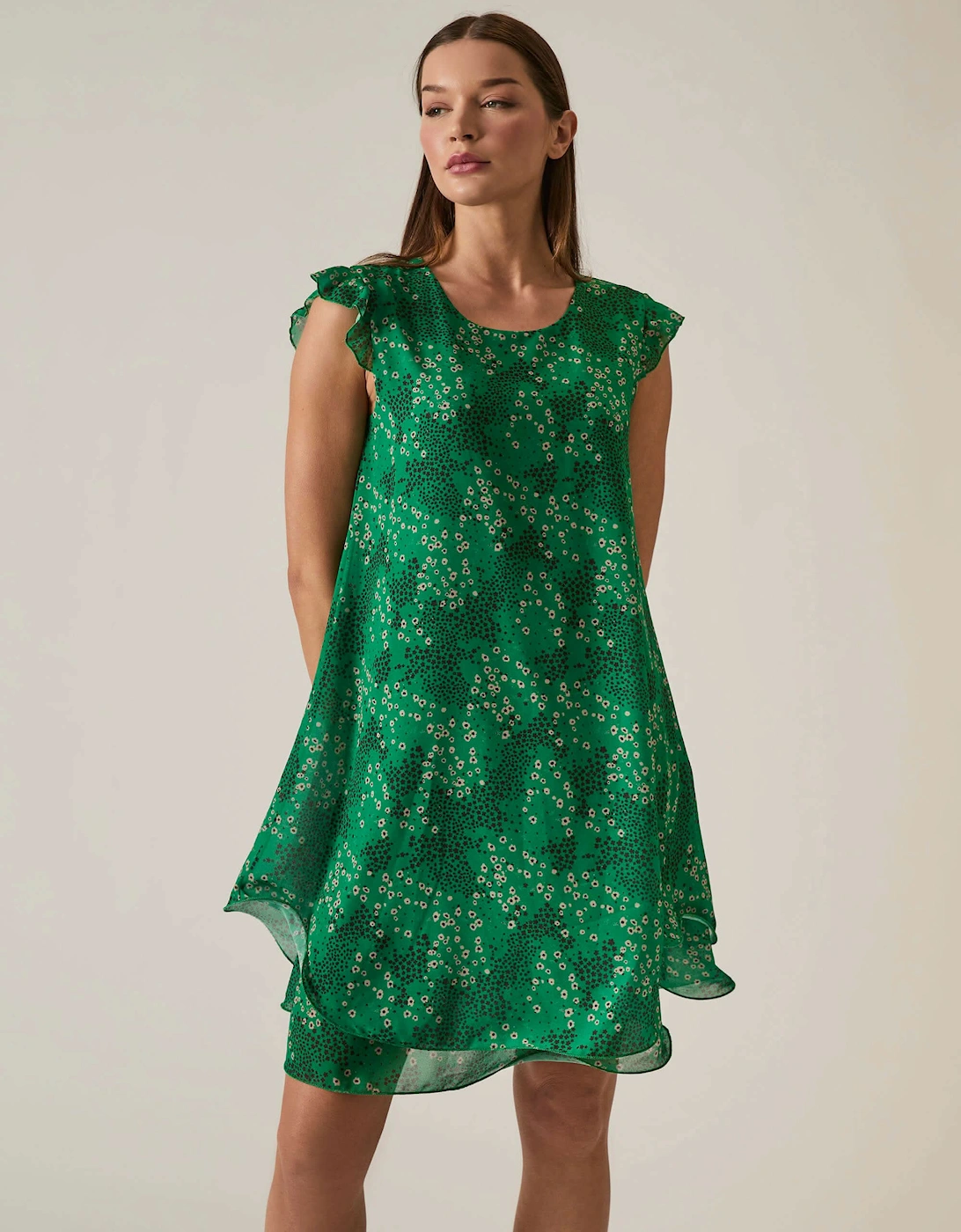 Dotted-Flower Mini Green Dress - VIP