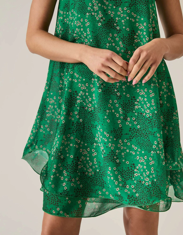 Dotted-Flower Mini Green Dress - VIP