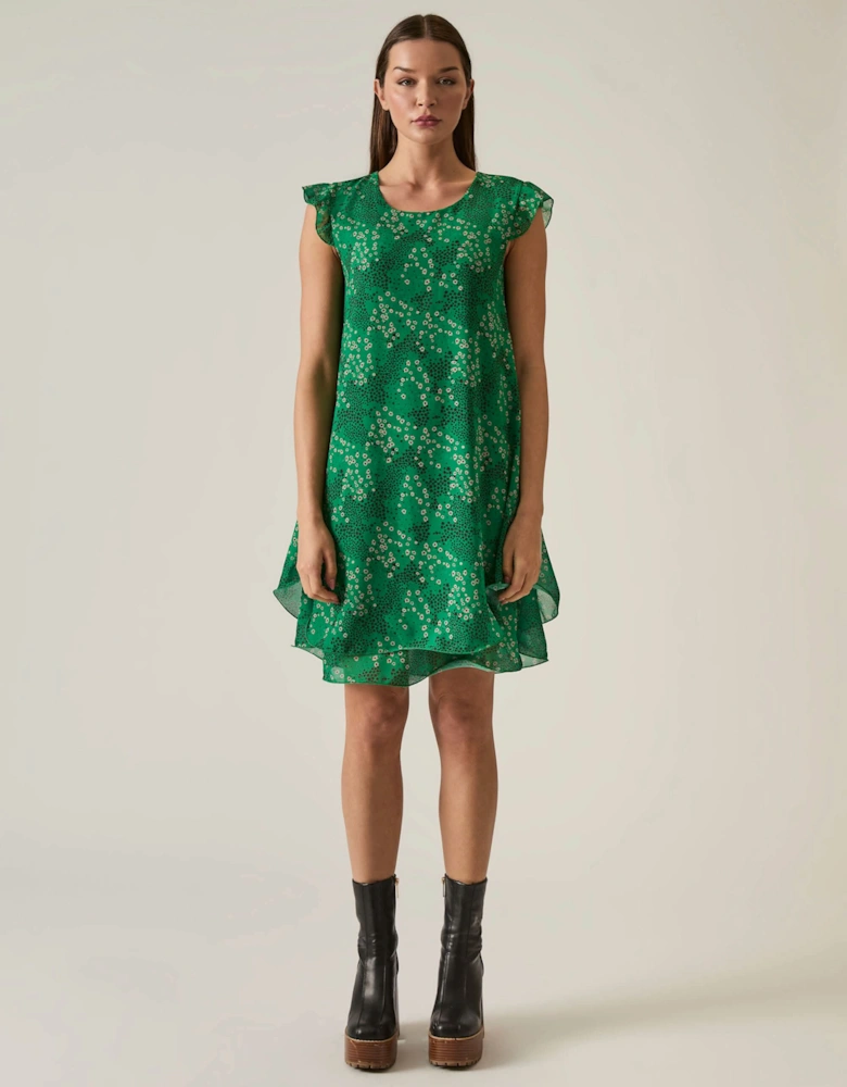 Dotted-Flower Mini Green Dress - VIP