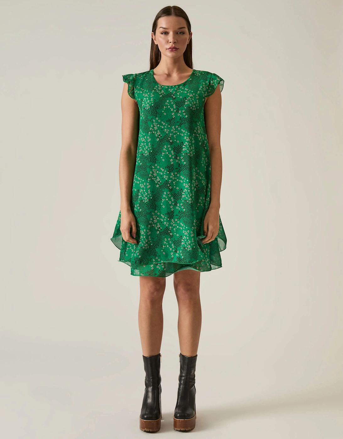 Dotted-Flower Mini Green Dress - VIP, 8 of 7