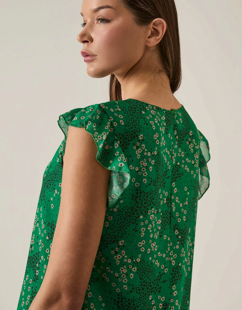 Dotted-Flower Mini Green Dress - VIP