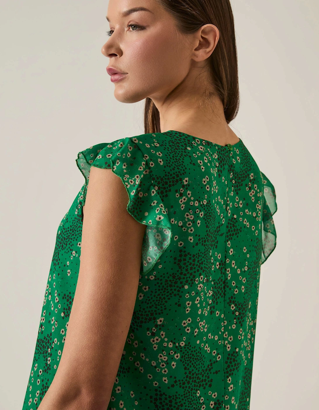 Dotted-Flower Mini Green Dress - VIP