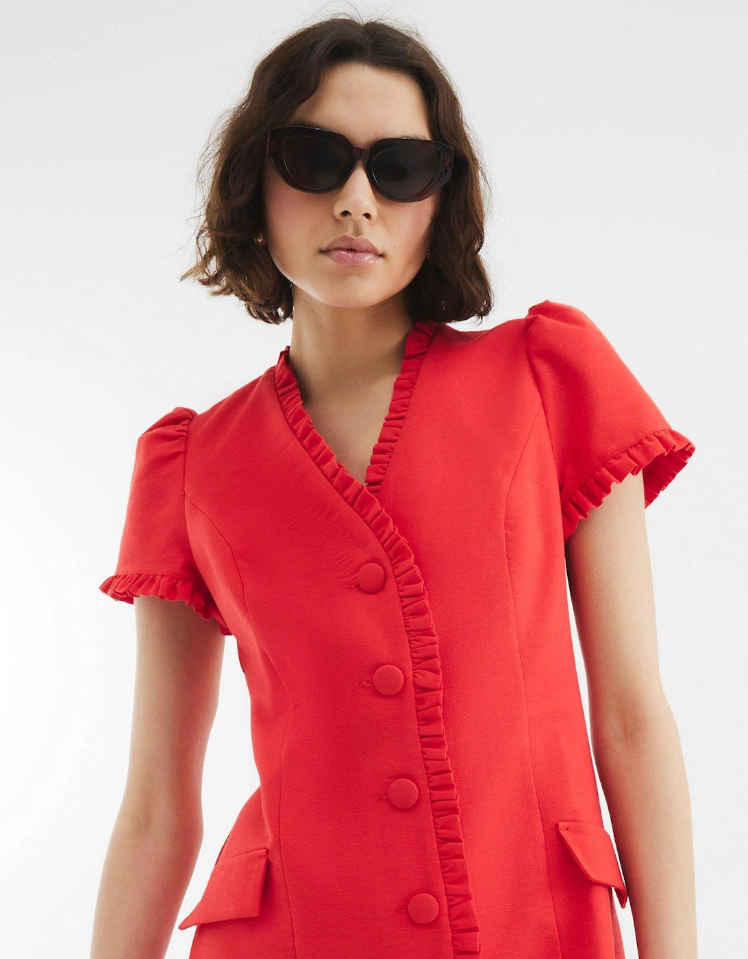 Linen Tailored Dress - Red