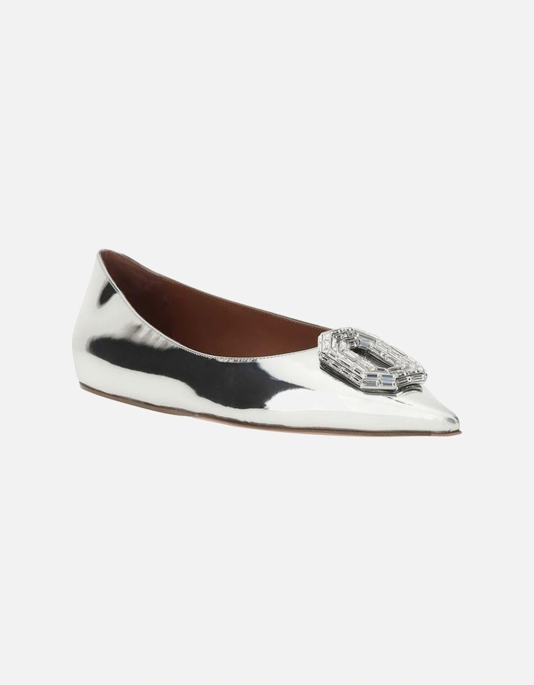 Mirrored Leather Rhinestone Embellished Ballerinas Women - Silver