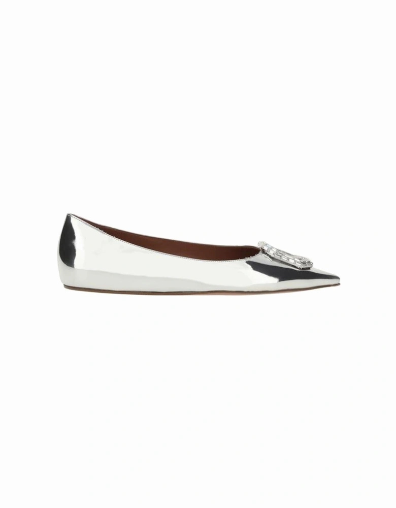 Mirrored Leather Rhinestone Embellished Ballerinas Women - Silver