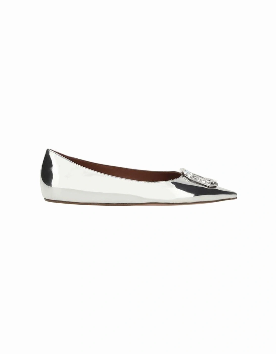 Mirrored Leather Rhinestone Embellished Ballerinas Women - Silver, 5 of 4