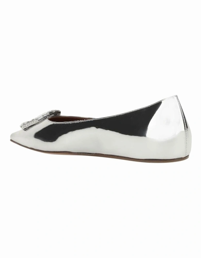 Mirrored Leather Rhinestone Embellished Ballerinas Women - Silver