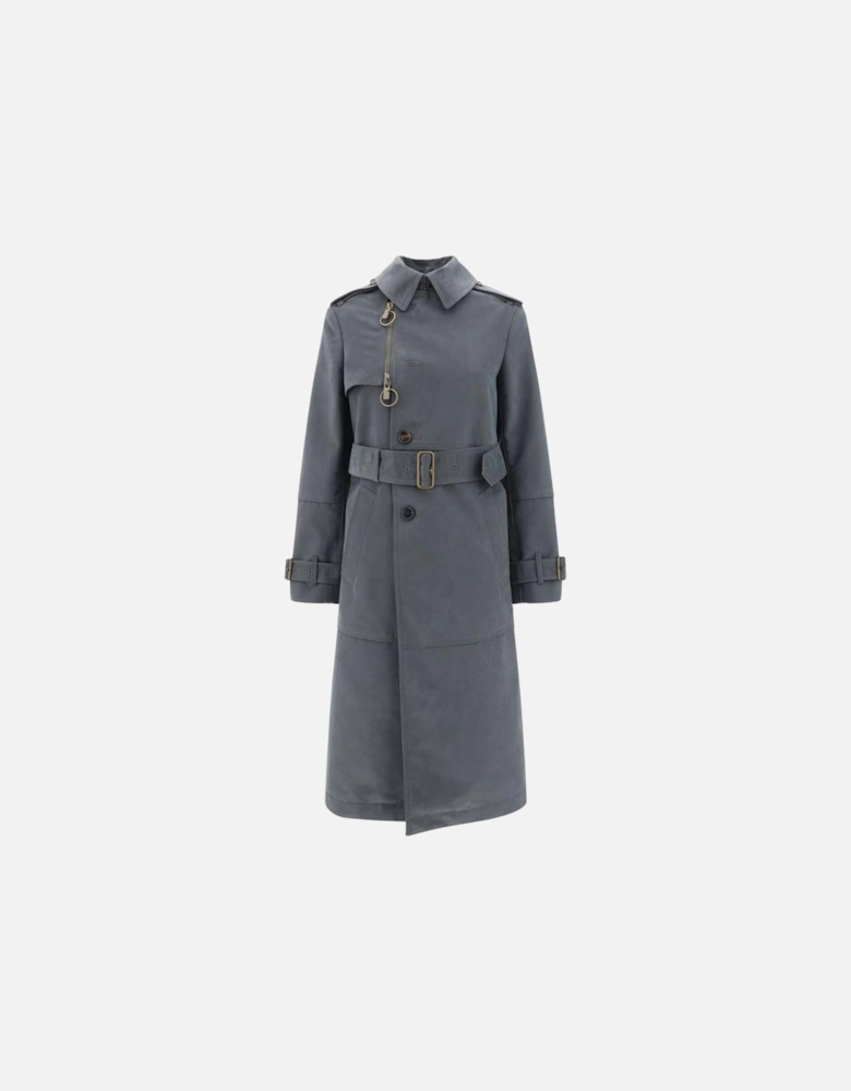 Double-Breasted Trench Coat with Archivio Check Lining Women - Gray