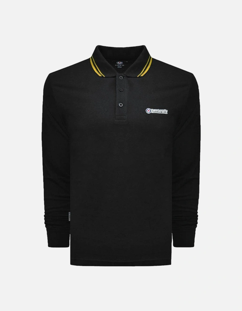 Mens Big & Tall King Size Twin Tipped Long Sleeve Polo Shirt - Black