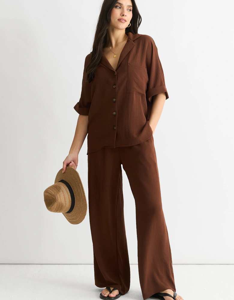 Brown Air Flow Oversized Shirt Top