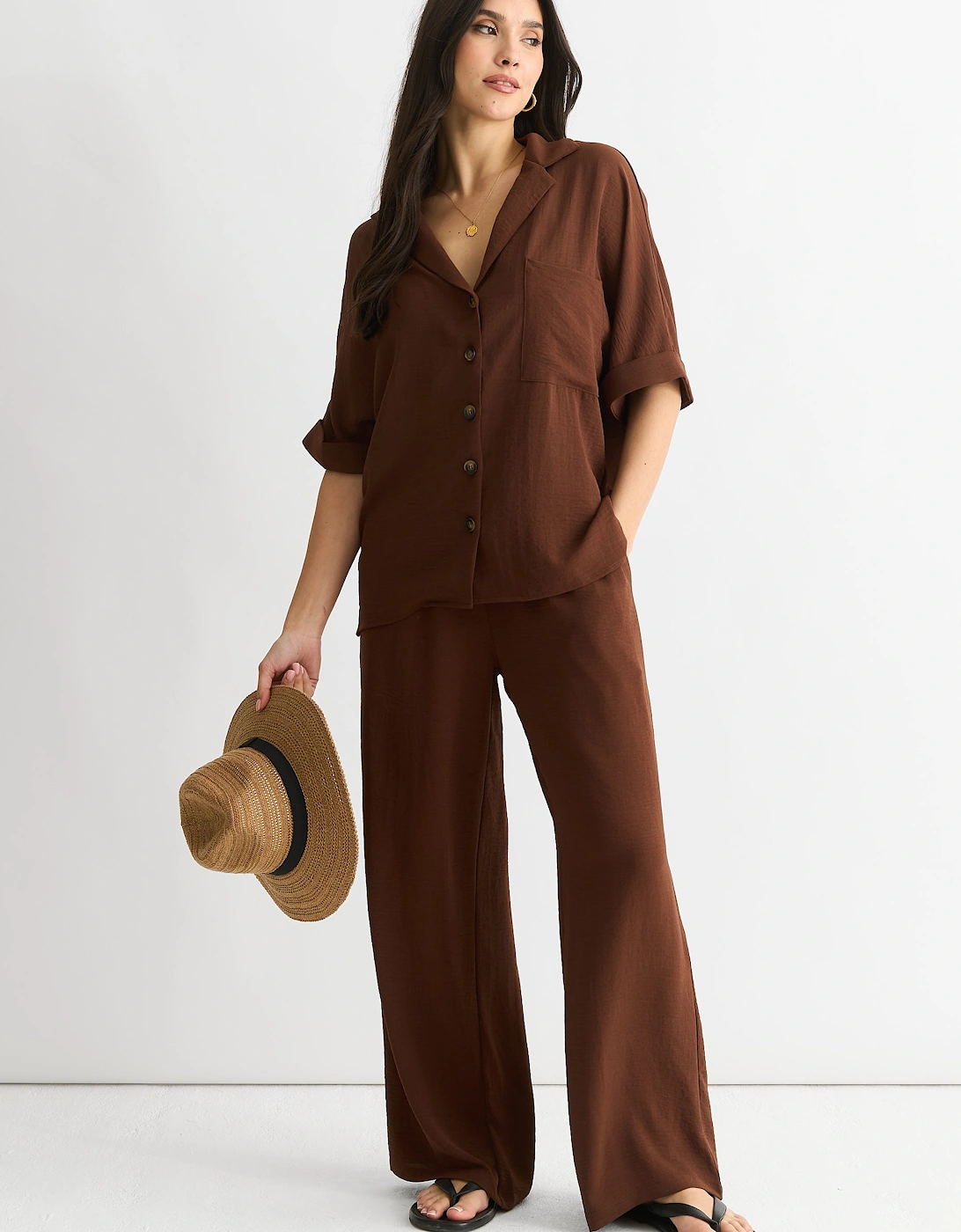 Brown Air Flow Oversized Shirt Top
