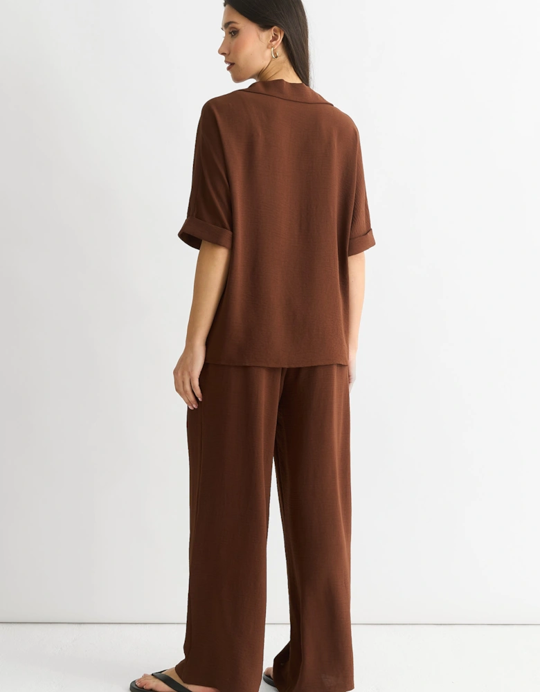 Brown Air Flow Oversized Shirt Top