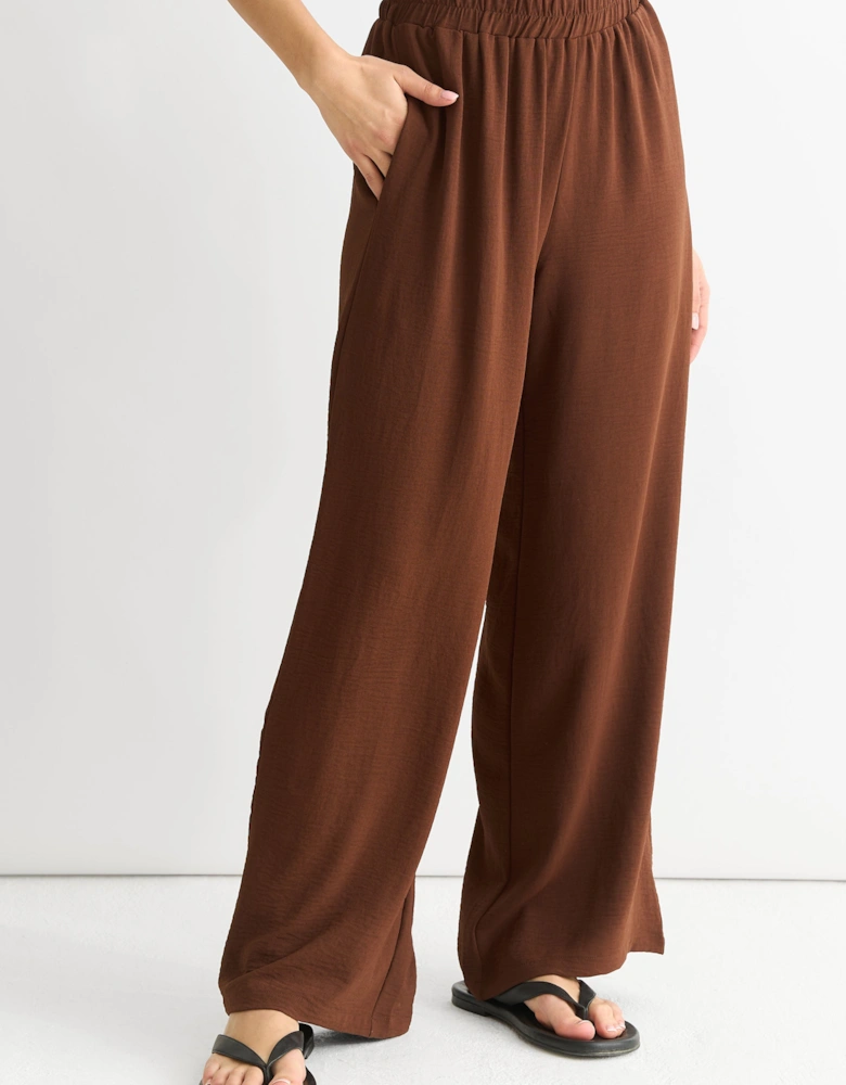 Brown Elasticated Waist Wide Leg Trousers