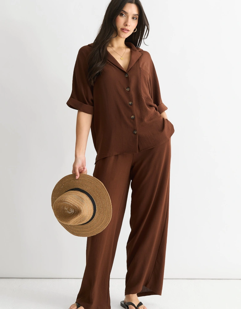 Brown Air Flow Oversized Shirt Top