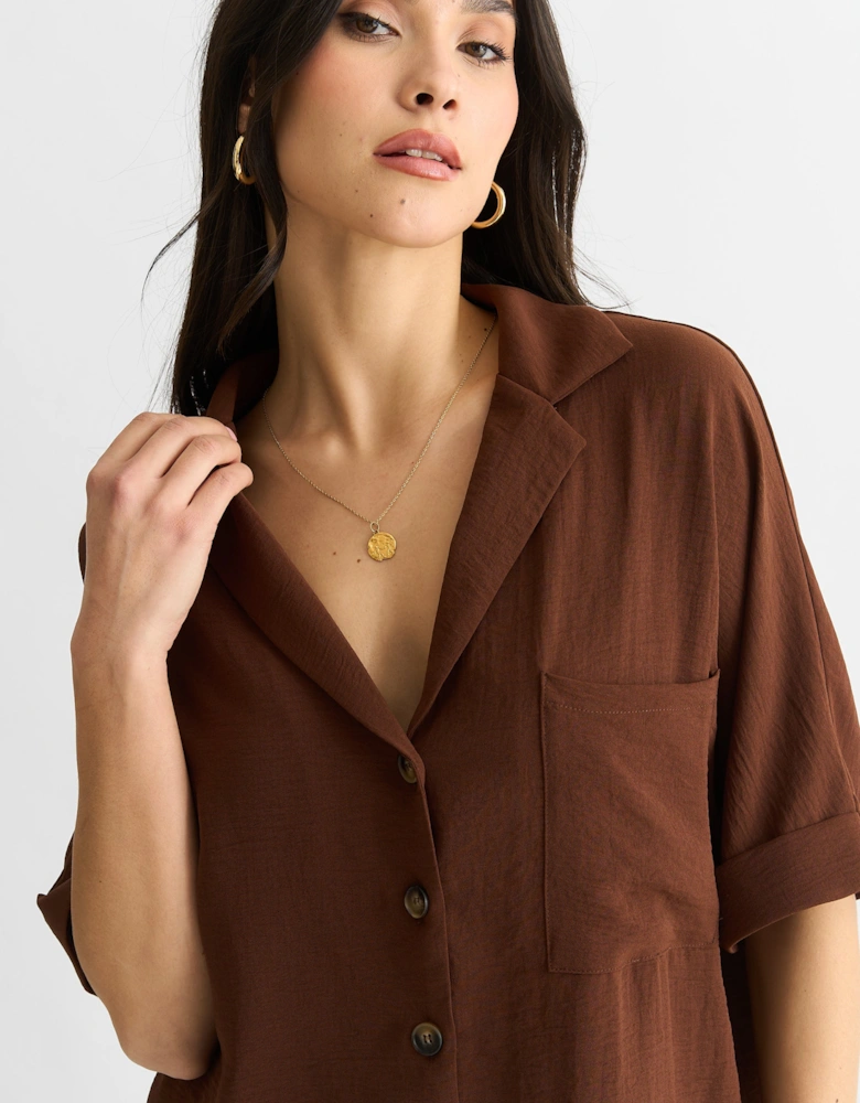 Brown Air Flow Oversized Shirt Top