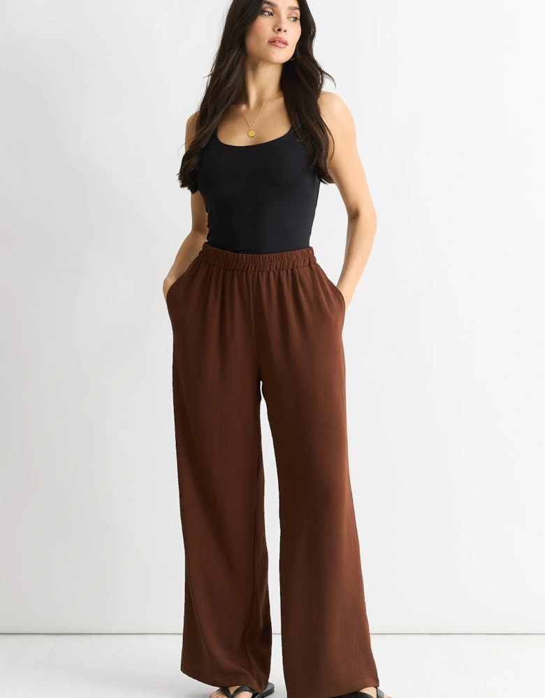 Brown Elasticated Waist Wide Leg Trousers