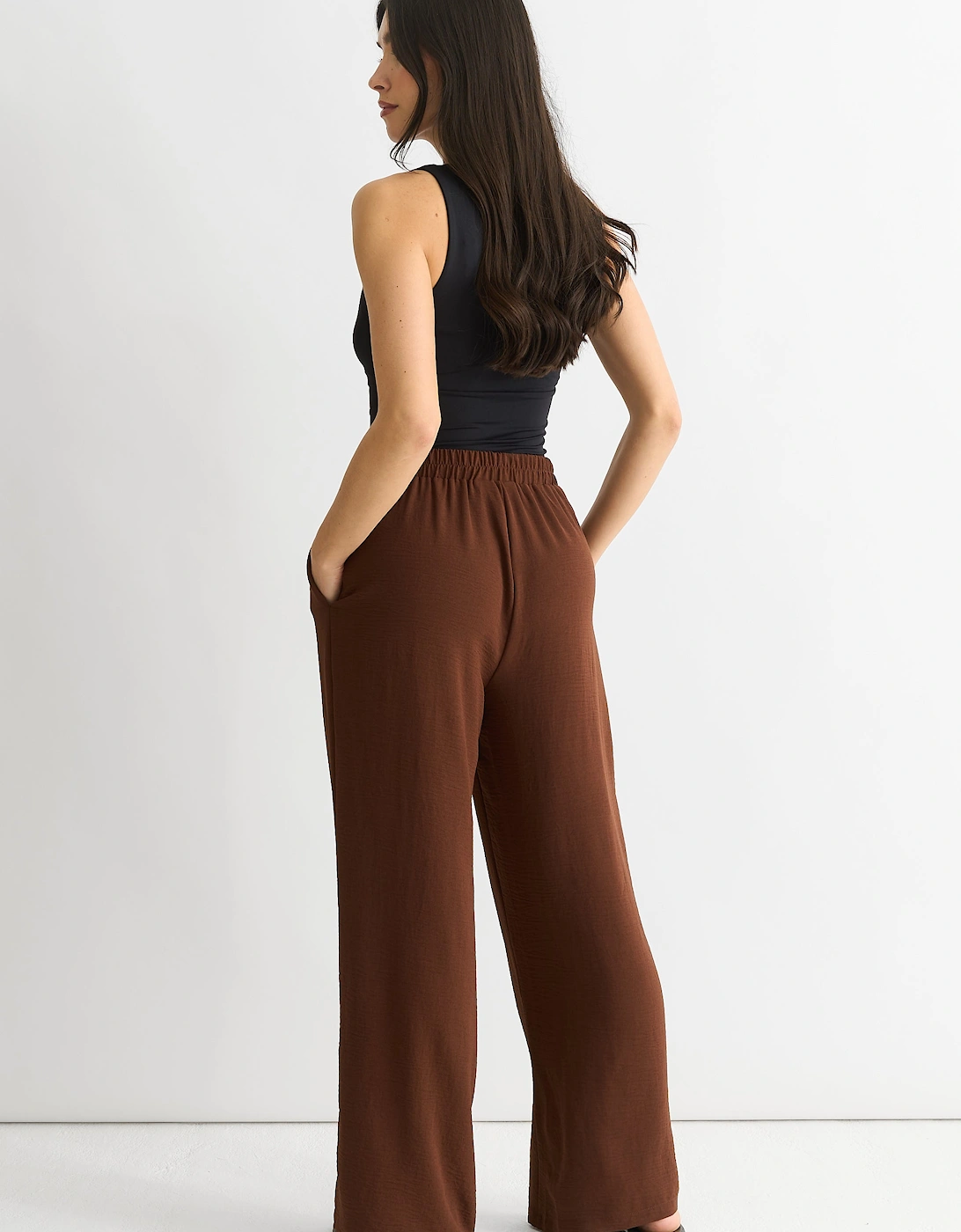 Brown Elasticated Waist Wide Leg Trousers