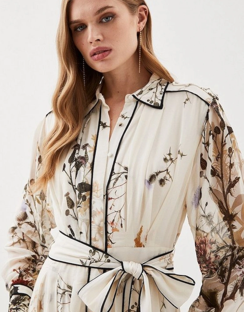 Lydia Millen Petite Viscose Woven Floral Border Shirt Midi Dress