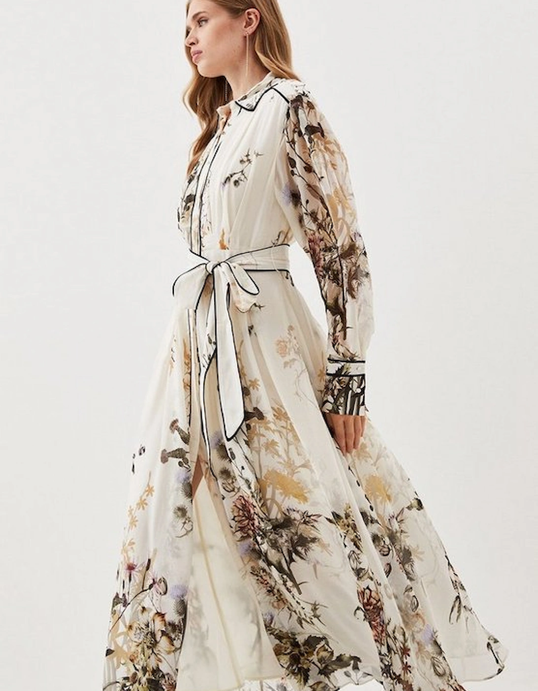 Lydia Millen Petite Viscose Woven Floral Border Shirt Midi Dress