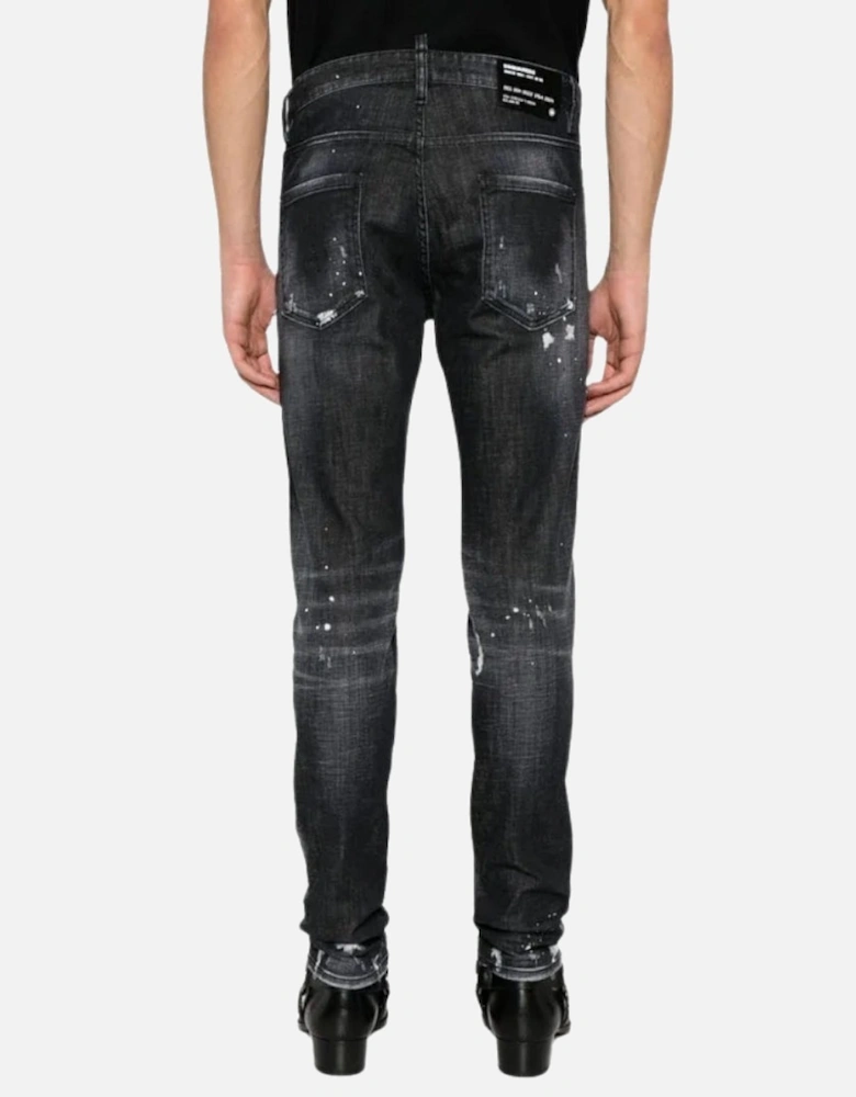 Cool Guy Jean Black Paint Splattered Ripped Wash Jeans