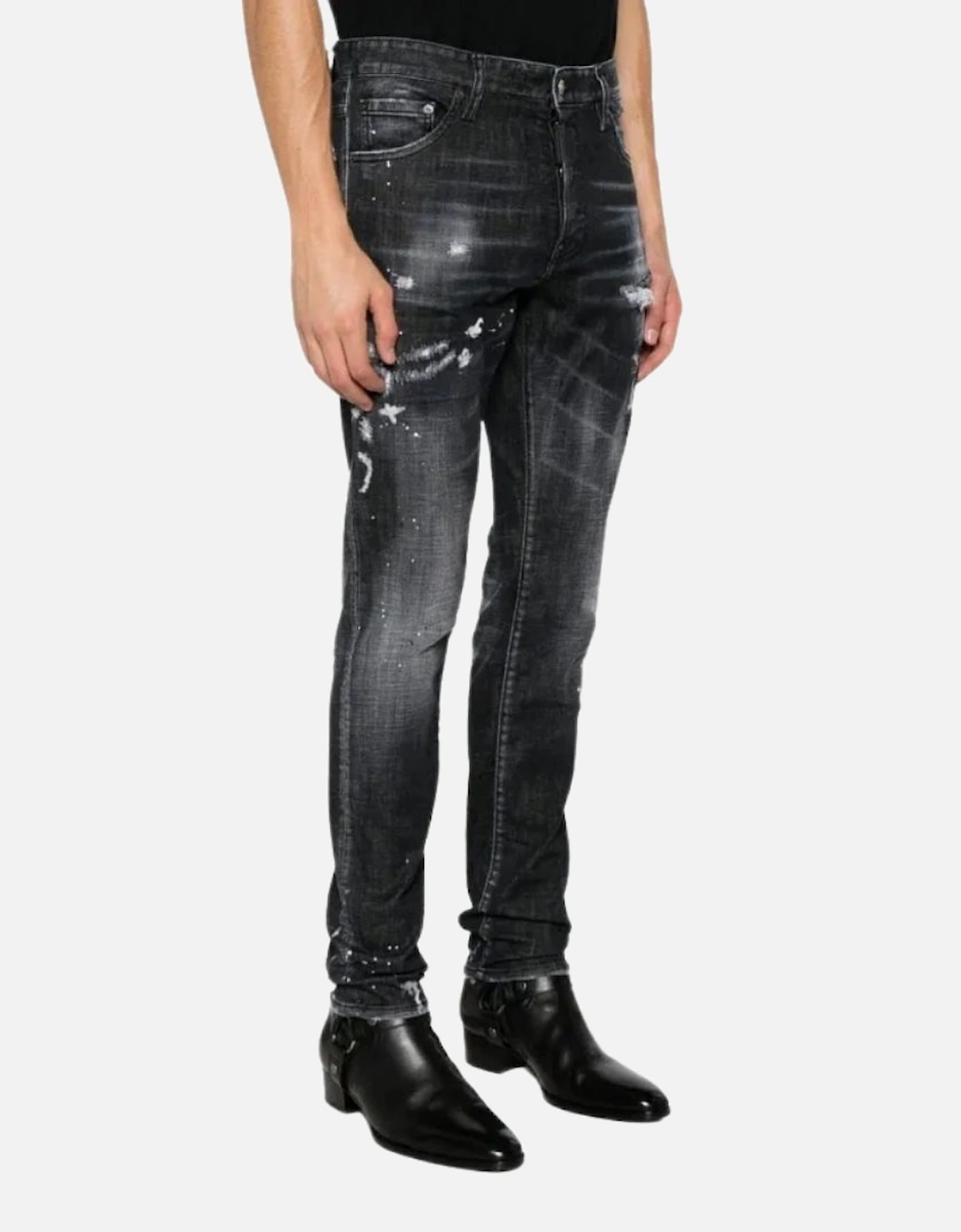 Cool Guy Jean Black Paint Splattered Ripped Wash Jeans