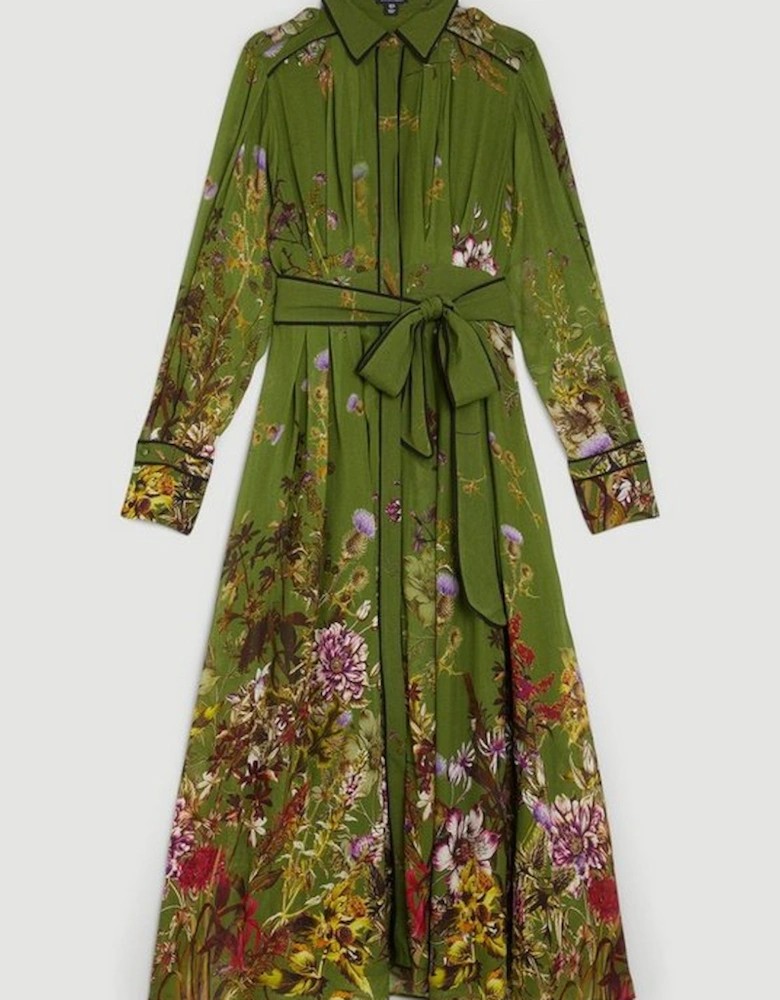 Lydia Millen Petite Viscose Floral Border Woven Shirt Midi Dress