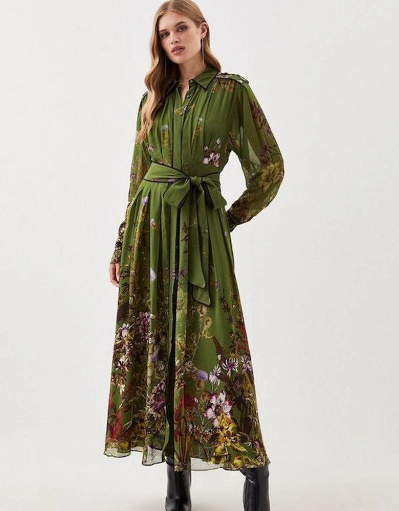 Lydia Millen Petite Viscose Floral Border Woven Shirt Midi Dress