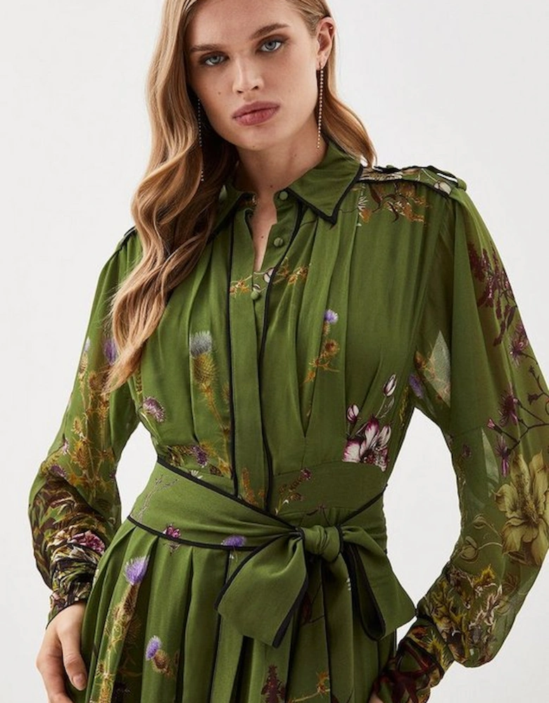 Lydia Millen Petite Viscose Floral Border Woven Shirt Midi Dress