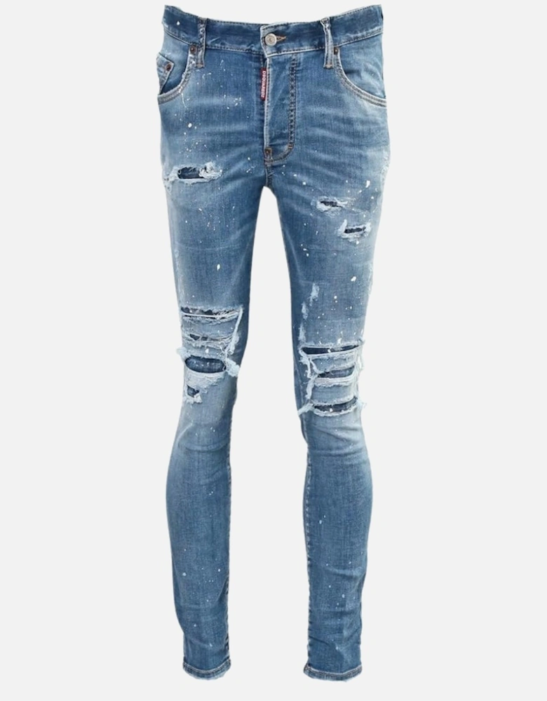 Super Twinky Jean Paint Splash Reinforced Ripped Blue Jeans