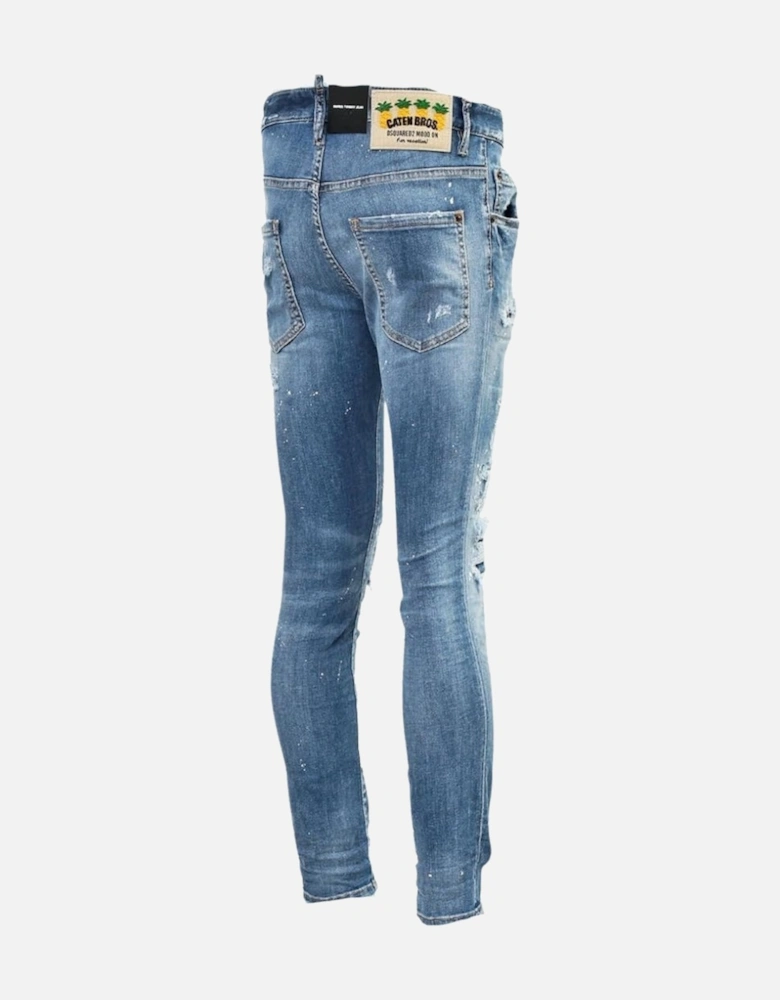 Super Twinky Jean Paint Splash Reinforced Ripped Blue Jeans