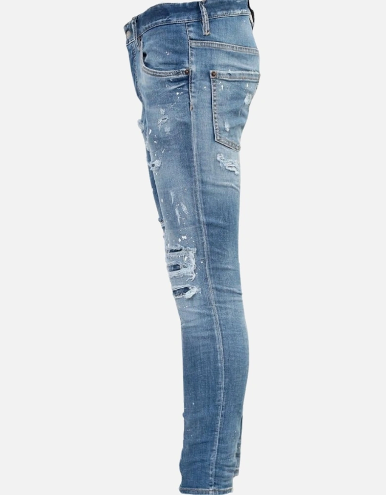 Super Twinky Jean Paint Splash Reinforced Ripped Blue Jeans